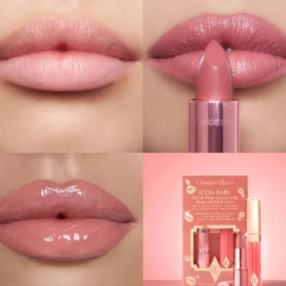 Charlotte Tilbury Icon Baby Pink Lip Gloss & Lipstick Set, NIB - Picture 5 of 5